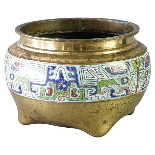Asian Bronze & Enamel Footed Jardiniere 20thC