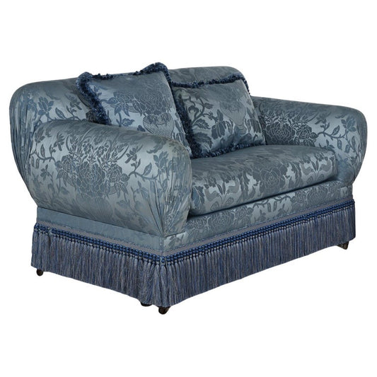 Hollywood Regency Upholstered Overstuffed Settee with Fringe Skirt 20thC