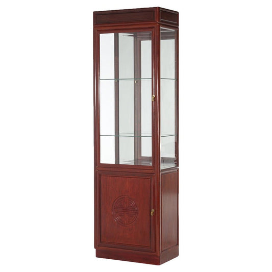 Vintage Chinese Mahogany Display Case with Lower Blind Door Cabinet C1960