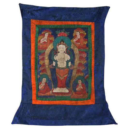 Antique Tibetan Hand Painted Silk and Canvas Thangka with Figures C1920