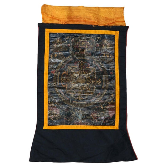 Antique Tibetan Hand Painted Silk and Canvas Thangka with Figures C1920