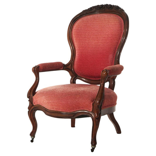 Antique Oversized Carved Walnut Armchair with Carved Floral Elements C1890