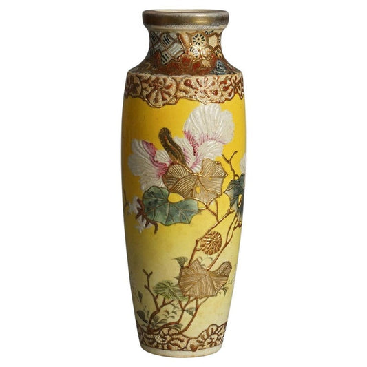 Antique Japanese Satsuma Meiji Floral & Gilt Decorated Porcelain Vase C1910