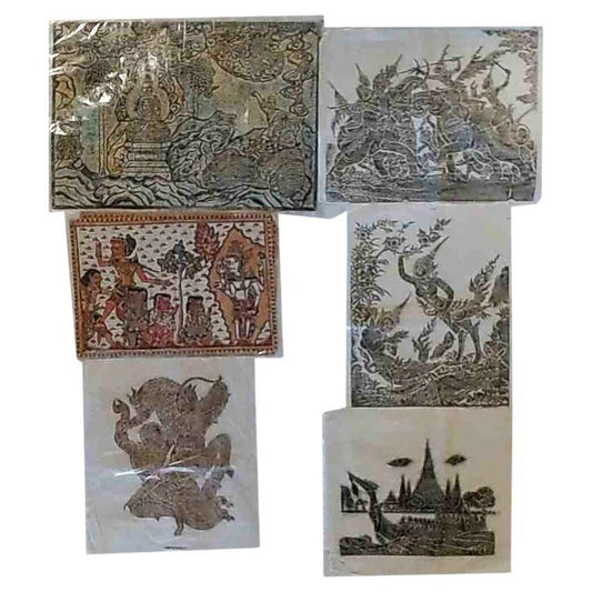 Antique Asian Siamese Impressions on Canvas with Watercolor C1920