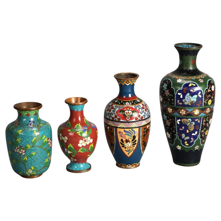 Four Antique Chinese Cloisonne Enameled Vases C1920