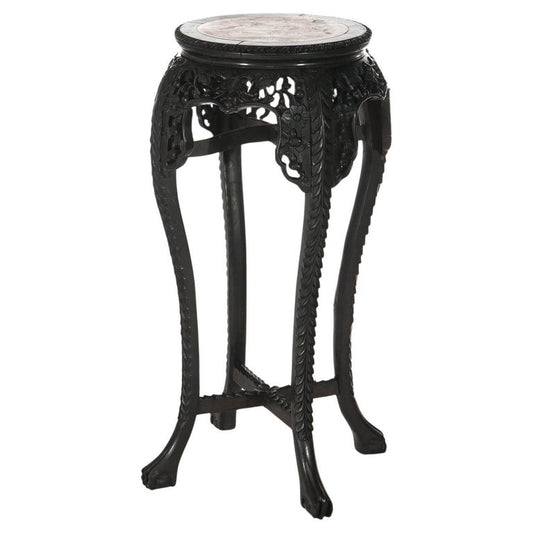 Antique Chinese Tall Carved Hardwood & Rouge Marble Table C1910