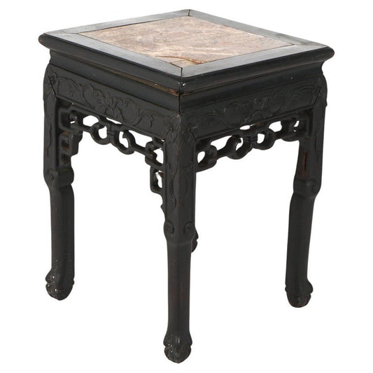 Antique Chinese Carved Redwood & Rouge Marble Top Table C1910