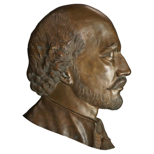 Antique Cast Bronze William Shakespeare Bust Portrait Plaque C1890