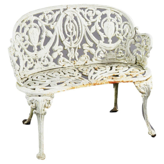 Antique Painted Cast Iron Cameo & Floral Garden Settee c1920