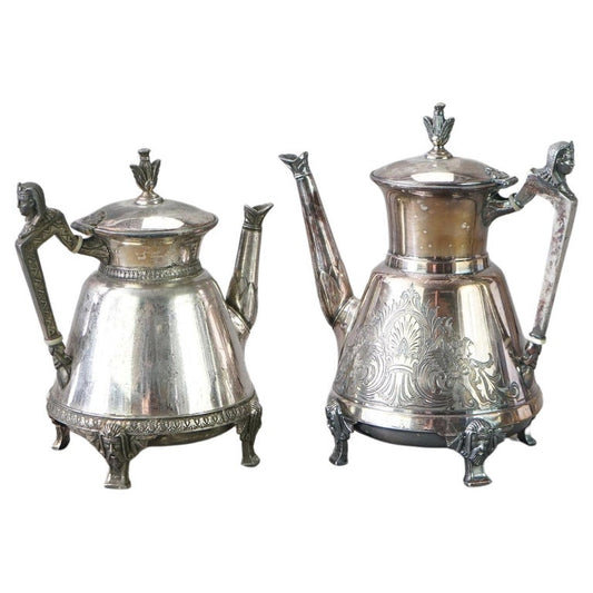 Two Antique Footed & Figural Silver Plated Teapots C1890