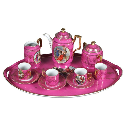Eleven Piece Antique Royal Vienna Hand Painted & Gilt Porcelain Tea Set C1890