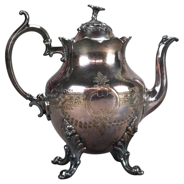 Antique Figural & Footed Silver Plated Teapot C1890