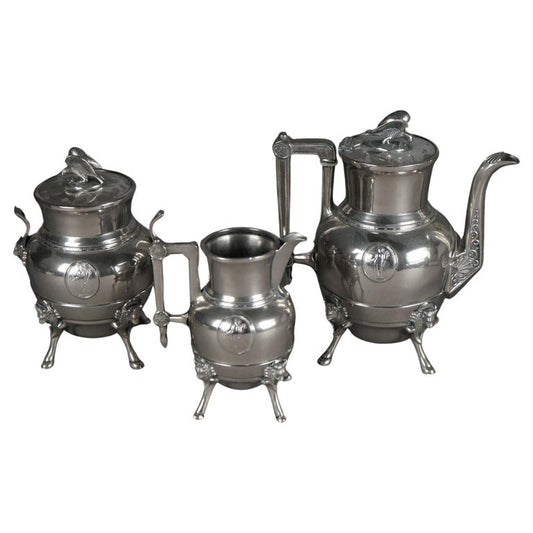 Three Piece Antique Figural Silver Plated Tea Set C1890