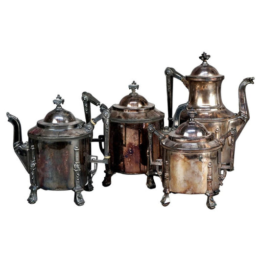 Four Piece Antique Silver Plated Footed Tea Set C1890