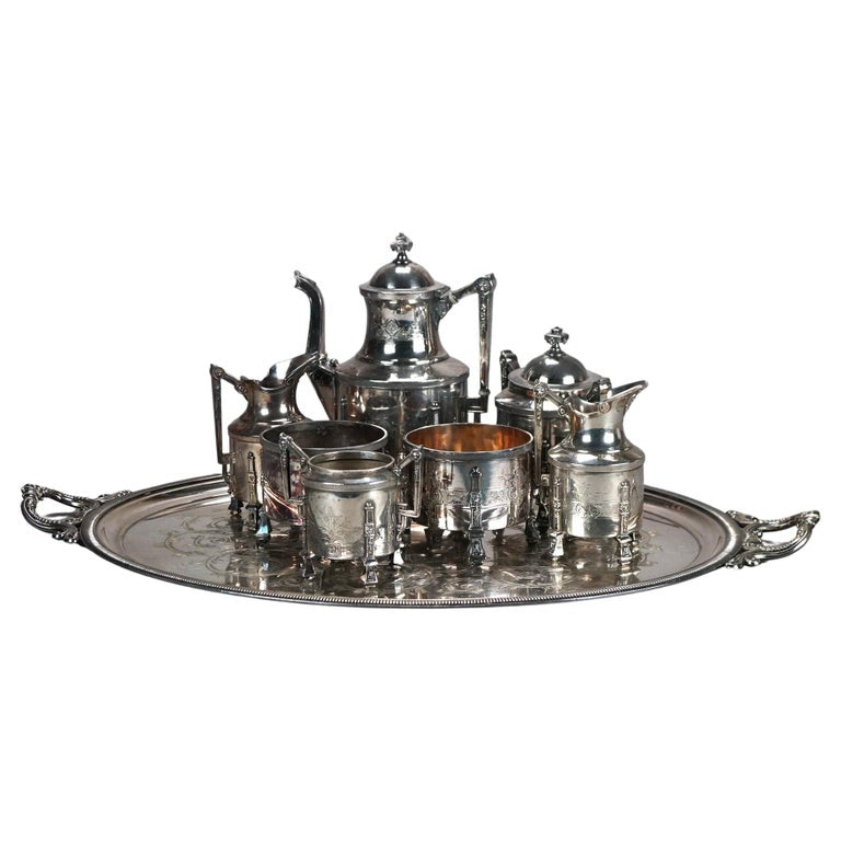 Eight Piece Antique Silver Plated Tea Set C1890