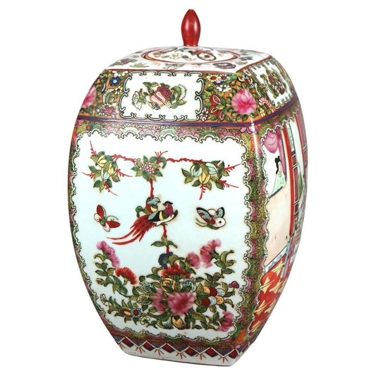 Chinese Rose Medallion Enameled Porcelain Lidded Urn 20thC