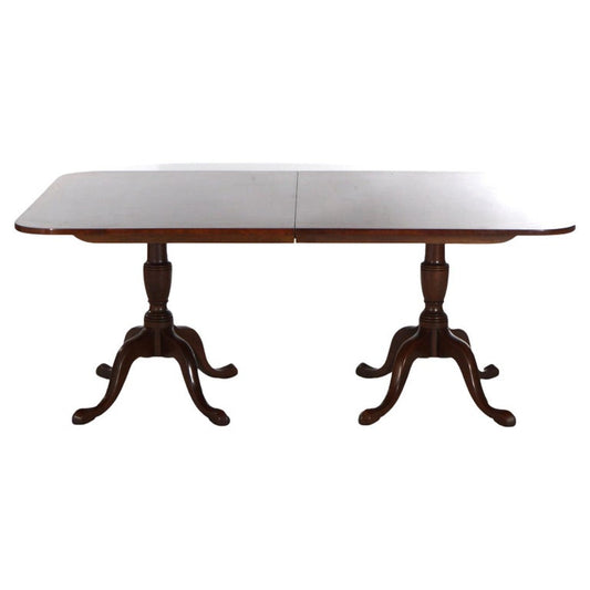 Queen Anne Style Kittinger Mahogany Dining Room Double Pedestal Table 20thC