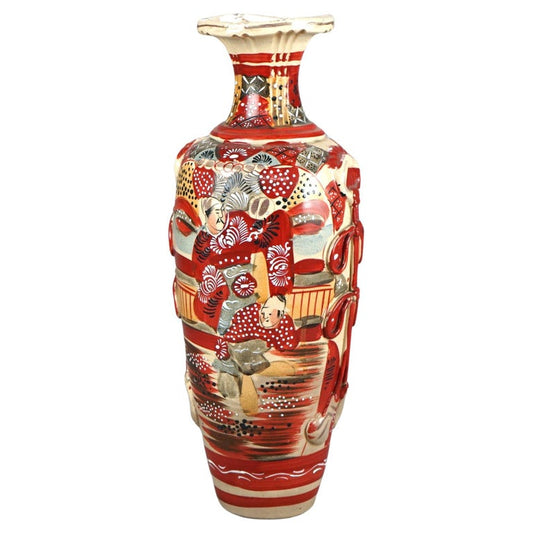 Antique Japanese Satsuma Pottery Vase with Figures C1920