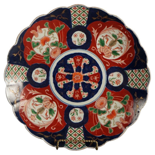 Antique Japanese Imari Charger with  Garden Flowers C1920