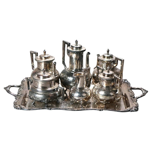 Seven Piece Antique Silver Plated Figural Deerfoot Tea Set C1890