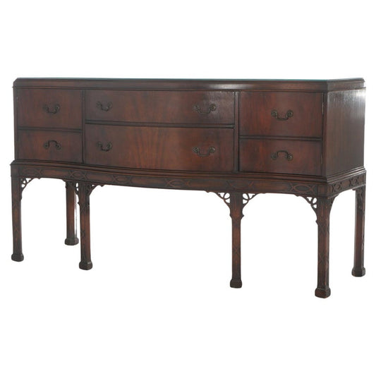 Antique Chinese Chippendale Mahogany Sideboard with Reticulated Corbels C1930