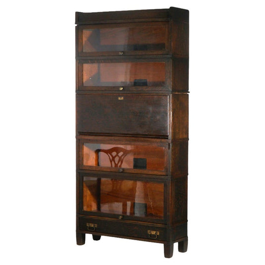 Antique Arts & Crafts Mission Globe Wernicke Oak Five Stack Barrister Secretary