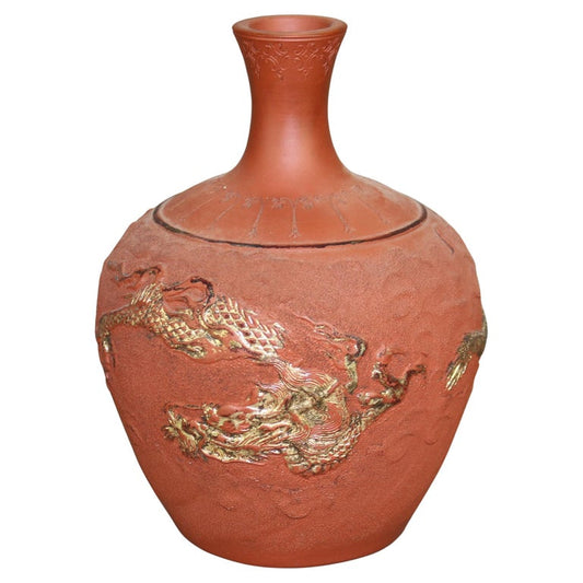 Japanese Embossed Terra Cotta Vase with Dragon C1930