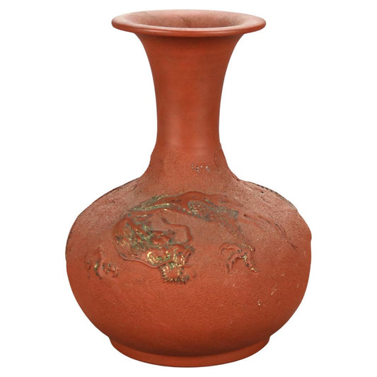 Japanese Embossed Terra Cotta Vase with Dragon C1930