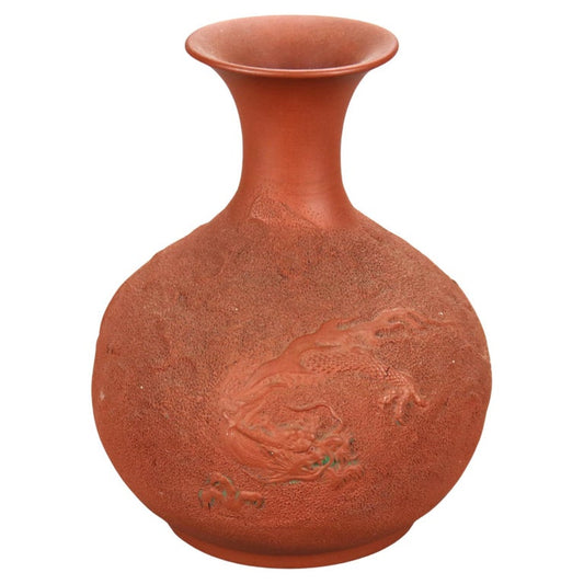Japanese Embossed Terra Cotta Vase with Dragon C1930