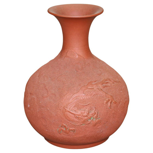 Japanese Embossed Terra Cotta Vase with Dragon C1930