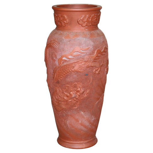 Japanese Embossed Terra Cotta Vase with Dragon C1930