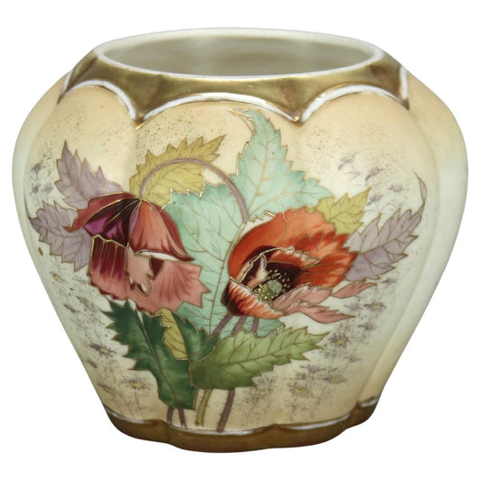 Antique Art Nouveau Austrian RH Porcelain Floral & Gilt Hand Painted Melon Vase