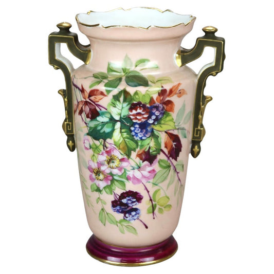 Antique French Limoges Ball & Potter Hand Painted Floral & Gilt Porcelain Vase