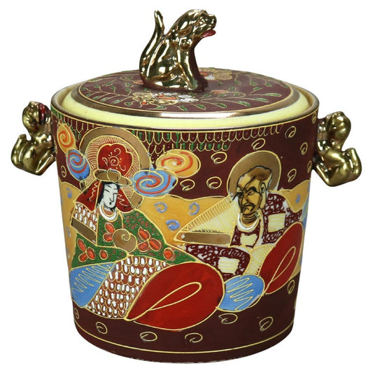 Japanese Figural Hand Painted Porcelain Ice Bucket with Wise Men & Foo Dog 20thC