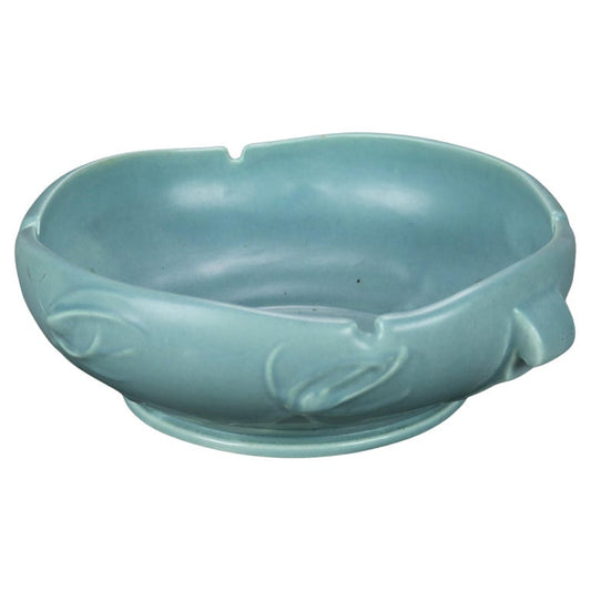 Roseville Blue Art Pottery Bowl with Teasel Pattern Mid 20thC