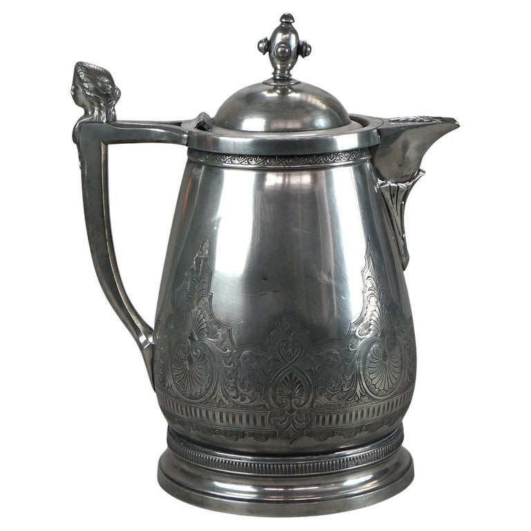 Antique Figural Silver Plated Insulated Water Pitcher C1890
