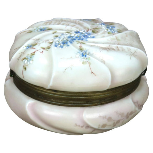 Antique Wavecrest Hand Painted Glass Collar Box with Floral Elements 19thC