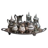 Antique Nine Piece Rogers Smith & Co. Silver Plated Melon Form Tea Set C1890