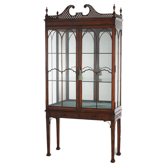 Chinese Chippendale Mahogany China Cabinet with Reticulated Crest 20thC