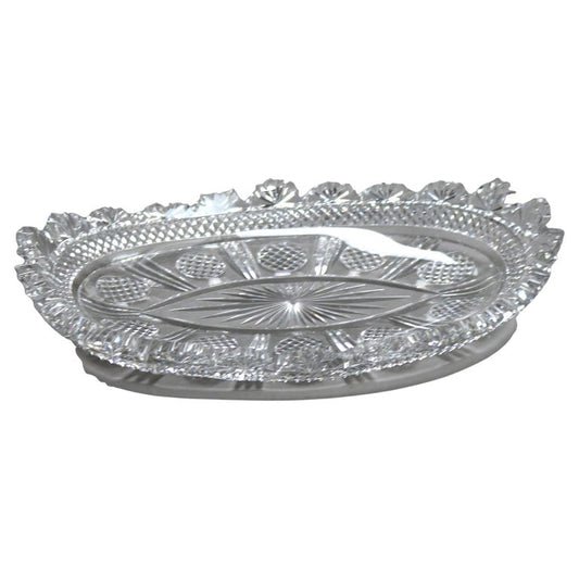Antique Brilliant Cut Glass Serving Tray with Diamond Pattern C1890