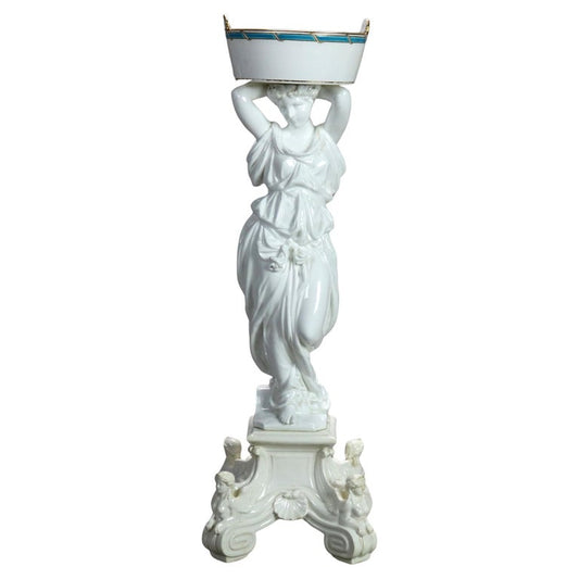 Antique French Neoclassical Blanc De Chine Figural Porcelain Compote C1890