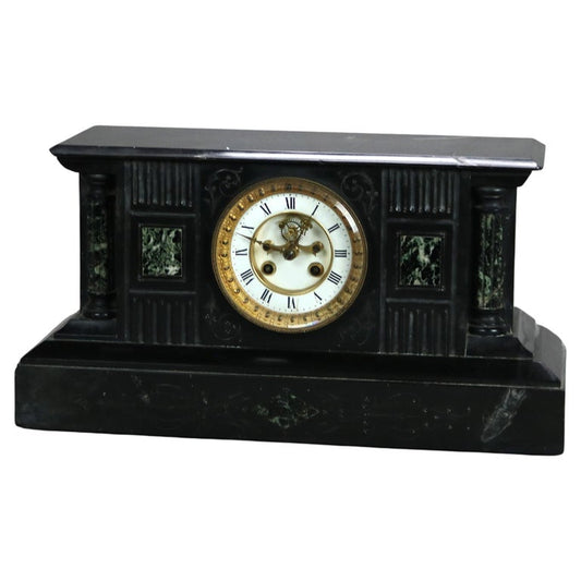 Antique Neoclassical Slate Mantle Clock with Open Escapement, c1890