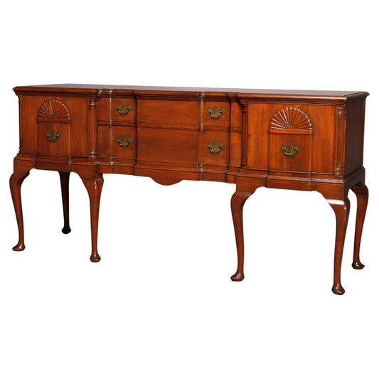 Queen Anne Style Mahogany Block Front & Shell Carved Sideboard C1930