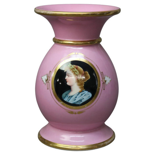 Antique Oversized Old Paris Porcelain Portrait Vase with Classical Woman C1850