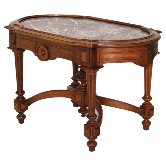 Antique Renaissance Revival Walnut Rouge Marble Parlor Table & Picture Frame Top