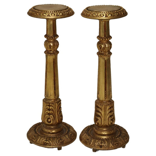 Pair Antique Neoclassical Giltwood Sculpture Display Stands with Acanthus C1930