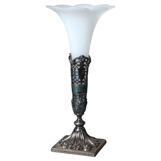 Antique Frosted Glass And Silver Plated Vase C1910