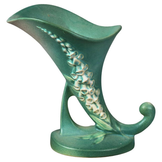 Roseville Art Pottery Green Cornucopia with Foxglove Pattern Mid 20thC