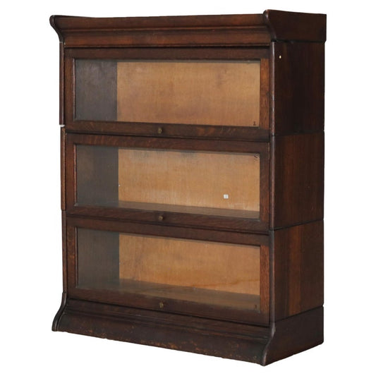 Antique Arts & Crafts Three Stack Oak Barrister Bookcase C1920