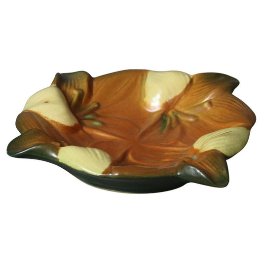 Roseville Art Pottery Brown Ashtray with Zephyr Lily Pattern Mid 20thC